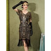 olcso Öltözetek-Retró Ordító 20-as évek 1920-as évek Déli Flapper ruha Felszerelések Koktélruha A nagy Gatsby Flapper lány Esküvői Vendég Flitter Rojt Női Farsangi jelmez 7 db Karácsony Mindszentek napja Farsang
