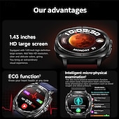 abordables Montres connectées-iMosi ET492 Montre intelligente 1.43 pouce Smartwatch Montre Connectée Bluetooth ECG + PPG Surveillance de la température Podomètre Compatible avec Android iOS Femme Hommes Mode Mains-Libres