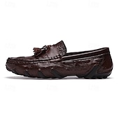 billige Semi-formell-burgunder loafers med krokodillemønster for menn med duskdetalj og sklisikker såle - luksuriøse slip-on sko for fritids- og formell bruk