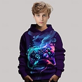 billiga Pojkens 3D Sporter &amp; Spel-Pojkar 3D Grafisk Spel Huvtröja Långärmad Vår Höst Mode Streetwear Barn 4-12 år Huva Utomhus Ledigt Dagligen Normal