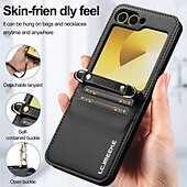economico Cover Samsung-telefono Custodia Per Samsung Galaxy Z Flip 7 Z Flip 6 Z Flip 5 Z Flip 4 Z Flip 3 Copertura Posteriore con Cordino Slot per Carte Resistente agli urti Retrò TPU Pelle PU