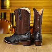 levne Cowboy &amp; Western Boots-pánské westernové kovbojské boty s potiskem hadí kůže a složitým designem z umělé kůže – stylová a odolná obuv pro rodeo a country akce