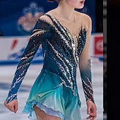 levne Šaty na krasobruslení-Šaty na bruslení Dámské Dívčí Buz Pateni Šaty Modrá a námořnická modř Slátanina Díra na palec Síťka Spandex Elastické Trénink Profesionální Soutěž Bruslařské oblečení Zahřívací Křišťál a napodobenina