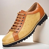 cheap Elemental Dress Shoes-Men&#039;s Tan &amp; Beige Ostrich Leather Casual Shoes with Rugged Sole – Premium Cowhide Everyday &amp; Semi-Formal Footwear
