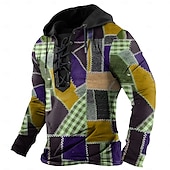 abordables sweats à capuche 3d pour hommes-Homme Plaid Sweats à Capuche Sweat à capuche Sweat à capuche Capuche Mode 3D effet Jaune Rouge Cordon Automne Hiver Designer