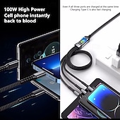 halpa Matkapuhelinkaapelit-3-in-1 100 watin pikalatauskaapeli älykäs supernopea lataustuki moniliitäntäinen lataus usb visuaalinen virtalatauskaapeli yhteensopiva Applen samsung oppo auton pikalatauskaapelin kanssa