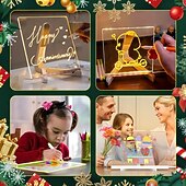 お買い得  お子様へのクリスマスプレゼント-色付き LED メモボード、照明付きアクリル ホワイトボード、アクリル メッセージ ボード、色付き照明付きアクリル 付箋ボード、調節可能なスタンドと 7 本のペン付きメモ帳