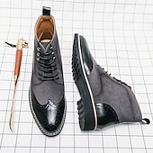 abordables Bottes habillées-bottines en cuir et daim synthétique marron pour hommes avec détails brogue, design à bout d&#039;aile et semelle robuste - chaussures décontractées et formelles de style vintage