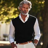 Недорогие мужской пуловер-свитер-Муж. Свитер жилет Платье-свитер Шерстяной свитер Пуловер Свитер Вязать Трикотаж Сплошной цвет V-образный вырез Стиль Старинный Снова в школу! Одежда Весна Осень Винный Черный S M L