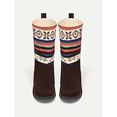 cheap Ankle Boots-Women&#039;s Retro Knit Pattern Winter Boots – Suede Upper with Tribal Design and Warm Lining, Ideal for Cold Weather and Casual Outfits