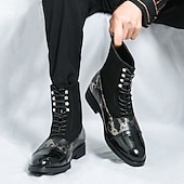 abordables Bottes habillées-bottines de luxe vertes pour hommes | similicuir à motif serpent avec bout en relief crocodile et design à lacets
