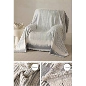 cheap Sofa Blanket-Thickened Sofa Blanket Autumn And Winter Gradient Striped Jacquard Half Velvet Sofa Towel With Tassels Multi-functional Blanket