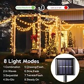 abordables Luces de cuerda solar-Cadena de luces de fuegos artificiales solares de 6 m y 200 ledes, IP65, resistente al agua, 8 modos, luces de hadas de árbol de Navidad multicolor para decoración interior y exterior del jardín del hogar, 1 unidad