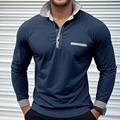 preiswerte Klassisches Poloshirt für Herren-Herren Poloshirts Golf Poloshirts Strasse Geschäft Kargen Klassisch Langarm Modisch Basic Patchwork Tasche Farbblock Herbst Winter Jahreszeiten Regular Fit Hellblau Babyblau Schwarz Weiß Burgunderrot