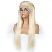 abordables Pelucas delanteras del cordón de cabello natural-Peluca frontal de encaje transparente de 13x4, 613 #, pelucas frontales de encaje liso rubio, cabello humano con cabello de bebé