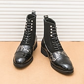 abordables Bottes habillées-bottines de luxe vertes pour hommes | similicuir à motif serpent avec bout en relief crocodile et design à lacets