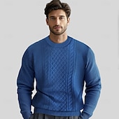 abordables Suéteres y Cárdigans Elite para Hombres-Hombre Jersey Jacquard Tejer Jacquard Color sólido Cuello Barco Prendas de punto Elegante Navidad Regalos de Navidad Ropa Otoño Invierno Azul Marino Azul Real S M L