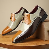 abordables Semi-formel-chaussures richelieu multicolores pour hommes – design en similicuir marron, beige et orange avec détails à bouts d&#039;ailes, parfaites pour les occasions formelles et décontractées