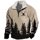 abordables Sudaderas de Caza-Hombre bosque Venados Sudadera Sudadera con un cuarto de cremallera Manga Larga Camisa de entrenamiento Escote Chino Cremallera de un cuarto Casual retro de la vendimia Impresión 3D Vacaciones Noche