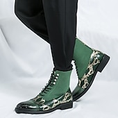 abordables Bottes habillées-bottines de luxe vertes pour hommes | similicuir à motif serpent avec bout en relief crocodile et design à lacets