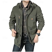 billige Sportjakke-vanntett turjakke for menn militær taktisk jakke uformell lett hette cargo sportsfrakk vindjakke utendørs varm vindtett trenchcoat jakke topp camping jakt fiske army green