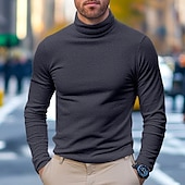 abordables camisetas basicas-Hombre Camiseta superior Camisa de manga larga Jersey de cuello alto simulado Manga Larga Cuello Alto Cuello de pila Invierno Primavera &amp; Otoño Color sólido Diario Casual Estilo callejero Cuello Alto