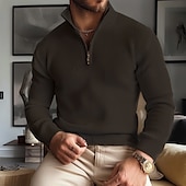 economico maglione pullover da uomo-Per uomo Felpa Maglione con zip Maglioni con zip a un quarto A coste Grosso Maglia Classico Mezza Zip Tinta unica Colletto alla coreana Elegante Vintage Formale Interni Abbigliamento Rimborsate