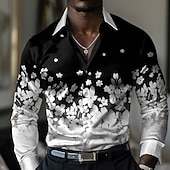 cheap Men&#039;s Satin Shirt-Men&#039;s Floral Button Up Shirt Designer Shirt Long Sleeve Fashion Casual Vacation Party / Evening Spring Fall Turndown Button Up Black