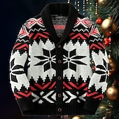 preiswerte Herren Strickjacke-Herren Jacquard-Pullover Strickjacke Kurzer Pullover Strickpullover Gerippt Gehäkelt Stricken Standard Strick Jacquard Schneeflocke Schalrevers Modisch Klassisch Freizeitskleidung Verabredung