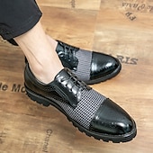 abordables Semi-formel-chaussures oxford pied-de-poule pour hommes - lacets en similicuir marron avec détails brogue et semelle robuste pour une tenue décontractée et formelle