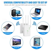 cheap Wireless Routers-1200M WiFi Repeater Universal Wireless Coverage Extender Compatible AP Mode WiFi Repeater Wall Plug Plug and Play Type