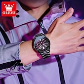 Недорогие Кварцевые часы-Часы OLEVS Men Quartz - креативные модные повседневные наручные часы со светящимися элементами и водонепроницаемыми стальными украшениями
