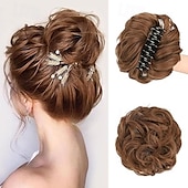 cheap Chignons-Claw Clip Messy Bun Hair Piece Wavy Curly Hair Bun Clip in Claw Chignon Ponytail Hairpieces Synthetic Tousled Updo Hair Extensions Scrunchie Hairpiece for Women