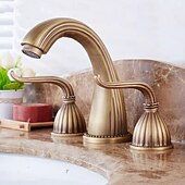 abordables Robinets de lavabo-robinets de salle de bain pour lavabo 3 trous 2 poignées robinets de lavabo de vanité robinet 3 trous pour lavabo de salle de bain robinets de lavabo de vanité avec eau chaude et froide