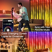 ieftine Conectat Electric-lumina cortină cu LED magic de Crăciun control prin bluetooth control punct aplicație lumini șir din piele 2x2m 200leds 3x3m 300leds Crăciun nuntă casă de vacanță dormitor sufragerie balcon