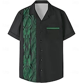 cheap Men&#039;s Bowling Shirt-Men&#039;s Totem Bowling Shirt Button Up Shirt Short Sleeve Casual Athleisure Summer Spring Cuban Collar Button Up Pocket Green