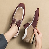 abordables Semi-formel-chaussures oxford à lacets de style vintage pour hommes – design en toile bicolore et similicuir pour une tenue formelle et décontractée