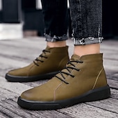 abordables Bottines-bottines décontractées en similicuir pour hommes avec design à lacets, semelle antidérapante confortable, parfaites pour un usage quotidien et des activités de plein air