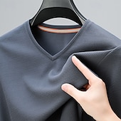 billiga Våffelstickad t-shirt-Herr T-shirt T-shirts Våffelstickad t-shirt Långärmad V-hals Vår Höst Vår &amp; Höst Ensfärgat Stickat Dagligen Klassisk Utomhus Casual Ledigt Svart Vinröd Blå Topp t-shirt för män
