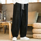 お買い得  カジュアルパンツ-男性用 コーデュロイパンツ ズボン カジュアルパンツ ポケット ドローストリング 弾性ウエスト 平織り 履き心地よい アウトドア 日常 ファッション カジュアル ブラック イエロー マイクロエラスティック