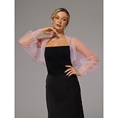 abordables enveloppes d&#039;invité de mariage-boléro en maille protection solaire manches longues bouffantes transparent cache-épaules boléro en tulle organza de mariée mode invité de mariage écharpe femme tout-assorti printemps&amp;amp;robe d&#039;été