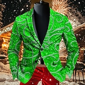 levne Vánoční scéna Outwear-Vánoce Pánské Vánoční vzor Kabát Sako Prodyšné Pohodlné umělecké Na běžné nošení Párty večerní šaty Denní Festival Knoflíky 3D tisk Multi kapsa Podzim zima Přehnutý Dlouhý rukáv Černá Rubínov