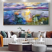 cheap Landscape Paintings-Mintura Handmade Lake View Oil Paintings On Canvas Wall Art Decoration Modern Abstract Landscape Picture For Home Decor Rolled Frameless Unstretched Painting