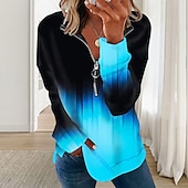 abordables Sudadera-Sudadera con Cremallera para Mujeres Pulóver Cuadros Bloque de Color Casual Con Cremallera Cuello en V Manga Larga Micro-elástico Primavera Otoño Invierno Confort Tejido Transpirable Suave
