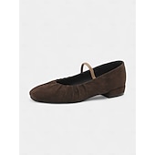 cheap Women&#039;s Flats-Women&#039;s Retro Brown Suede Flats – Elastic Strap Ballet Shoes with Pleated Detailing, Perfect for Casual Outings and Vintage-Inspired Fashion