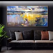 cheap Landscape Paintings-Mintura Handmade Lake View Oil Paintings On Canvas Wall Art Decoration Modern Abstract Landscape Picture For Home Decor Rolled Frameless Unstretched Painting