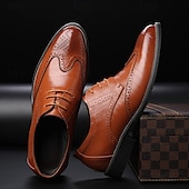 cheap Formal-Men&#039;s Classic Brown Brogue Oxford Dress Shoes – Faux Leather Lace-Up Formal Footwear for Office &amp; Events