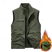 cheap Vests-Men&#039;s Hiking Vest Hiking Fleece Vest Sleeveless Vest Outdoor Thermal Warm Fleece Lining Comfortable Winter Multiple Pockets Polyester Black Army Green Khaki Hunting Fishing Climbing