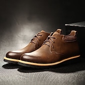 baratos Botas de cano curto-botins masculinos de couro marrom com design de cadarço e sola durável – calçados casuais elegantes para uso diário e ao ar livre