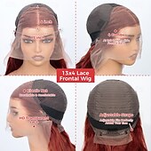 Недорогие Парики из натурального волоса на сетке спереди-32-дюймовый рыжевато-коричневый прямой парик из натуральных волос 13x4 с кружевной фронтальной частью, цветной бразильский прозрачный парик с кружевной фронтальной частью для женщин